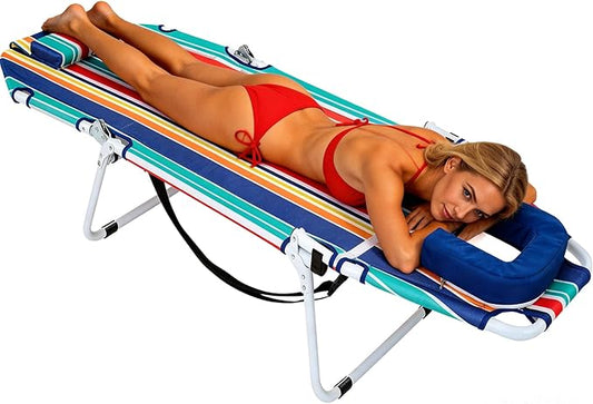 MOPHOTO Beach Tanning Chair, 5-Position Tanning Chair with Padded Face-Hole, Heavy Duty Folding Chaise Lounge for Beach, Pool, Patio & Sunbathing