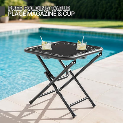 Magshion Folding Zero Gravity Chairs Set of 2, Outdoor Reclining Camping Chairs, Patio Lounge Recliners with Side Table & Cup Holder Tray, Black
