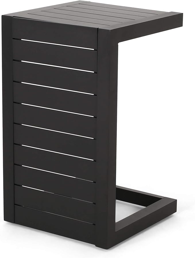 Christopher Knight Home Jesse Coral Outdoor Modern Aluminum C-Shaped End Table, Matte Black - Photo 1