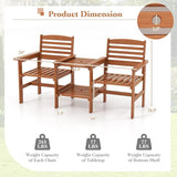 Tangkula Outdoor Patio Loveseat with Table, Wood 2-Seat Conversation Set with Coffee Table and Umbrella Hole - Photo 4
