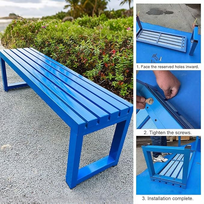 Outdoor Bench,3 Person Garden Bench,Backless Patio Benches,All-Weather Metal Furniture Seating,for Front Porch,Patio,Backyard,Lawn 39.1/47.2 in(Green,47.2 Inch)