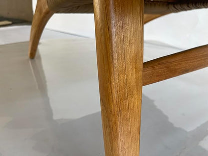Indonesian Grade A Teak Wood Monterey Club Lounge Chair. Midcentury Modern Comfortable Design Chair Double handweaved Rope. Backyard, Poolside, Balcony Living Room. (TAN)
