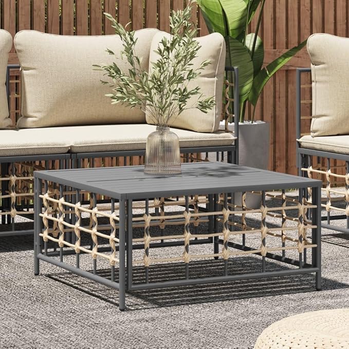 Outdoor Side Table,Small Patio Table,Decorative Table,Sturdy and Durable,for Backyard,Garden,Pool,Patio Table Anthracite 27.6"x27.6"x13.4" Poly Rattan