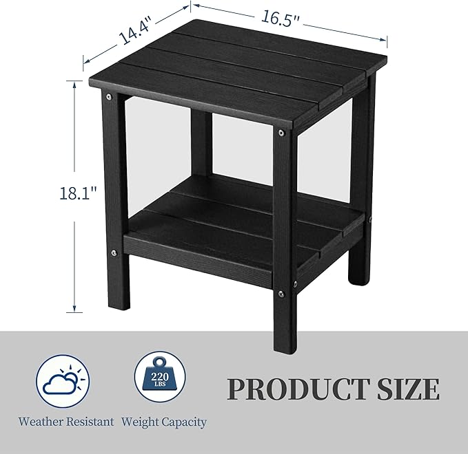 Outdoor Side Table,Double Layer Small Side Tables,All Weather Adirondack Side Table, Waterproof Outdoor End Tables for Patio,Pool,Porch (Black)