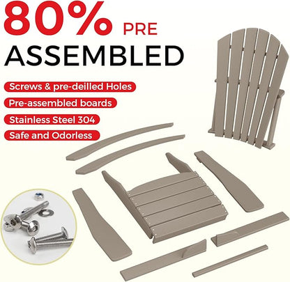 Costaelm Outdoor Adirondack Chair, All Weather Resistant Lawn Chairs Balcony Chair and Fire Pit Chairs, Deck Chairs Outdoor Porch Rocking Chair High Back HDPE Poly Lumber, Weathered Wood