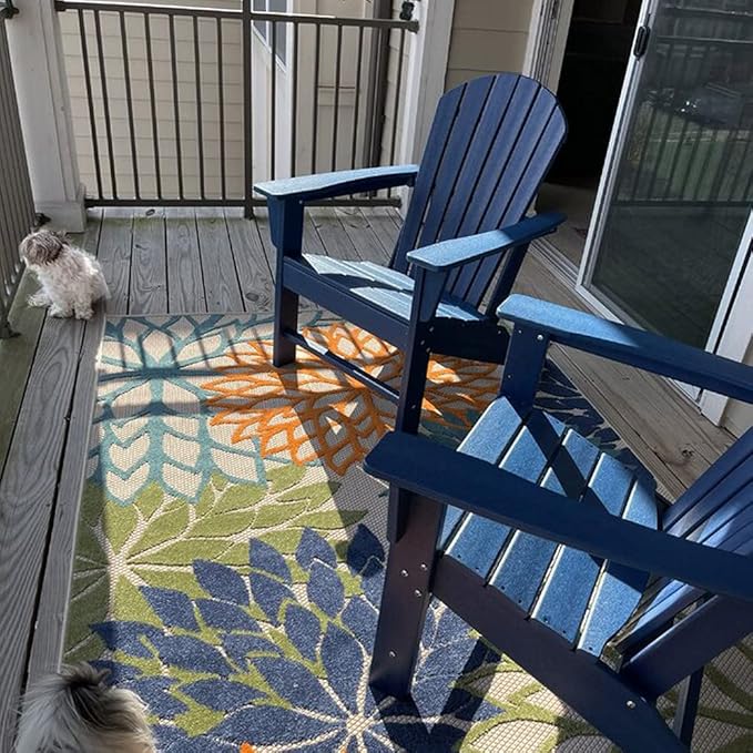 Farmhouse Adirondack Chair Wood Texture, Poly Lumber Patio Chairs, Pre-Assembled Weather Resistant Outdoor Chairs for Pool, Deck, Backyard, Garden, Fire Pit Seating, Navy