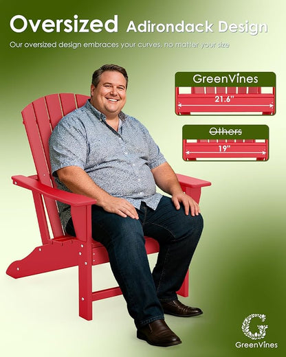 GREENVINES Adirondack Chairs Set of 2 | HDPE Plastic | Oversized Fire Pit Chair | All Weather | Red | Poly Lumber | for Outdoor Deck Backyard Patio Garden
