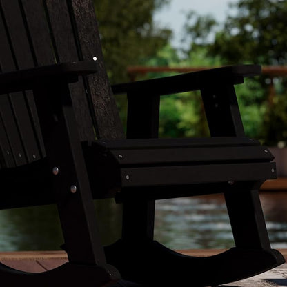 Wildridge Heritage Adirondack Rocking Chair, Black - Outdoor Weather Resistant HDPE Rocking Chair for Patio, Deck, Fire Pit