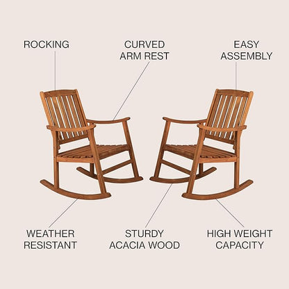 JONATHAN Y RCK102A-SET2 Wendy Classic Slat-Back 300-Lbs Support Acacia Wood Patio Outdoor Rocking Chair for Garden, Lawn, Backyard, Pool, Deck, Beach, Firepit, Teak, Set of 2