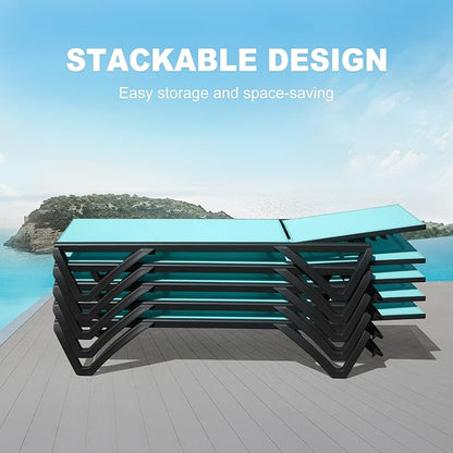 Domi Pool Lounge Chairs Set of 2, Aluminum Patio Chaise Lounge with Wheels, 5 Position Adjustable, All Weather Outdoor Lounge Chairs for Beach, Yard, Balcony, Poolside, Turquoise Blue