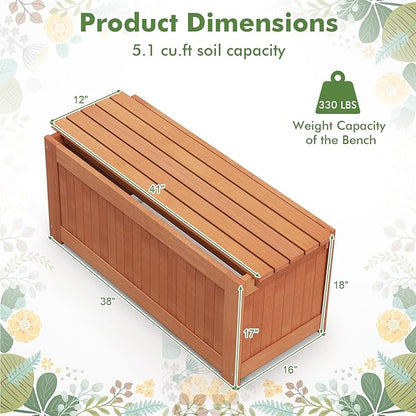 Outdoor Planter Bench with Box, 2 in 1 Wooden Flower Box Kit with Seat, Open-Ended Base & Slotted Construction, Raised Garden Bed for Garden, Yard, Balcony