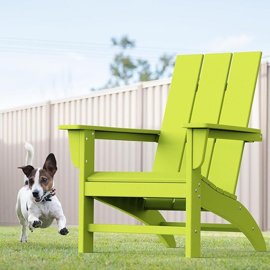 Modern Adirondack Chairs Set of 6, HDPE Plastic Patio Chairs for All Weather, Fire Pit Chair, Outdoor Lawn Chairs for Deck, Porch, Backyard, Garden, Lime