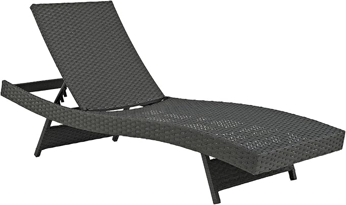 Modway Sojourn Wicker Rattan Outdoor Patio Sunbrella Fabric Chaise Lounge in Antique Canvas Beige