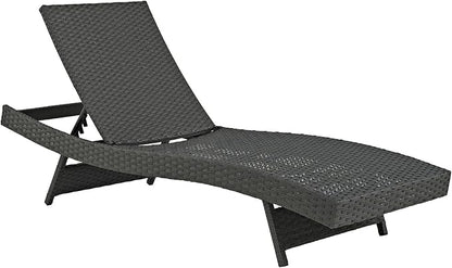 Modway Sojourn Wicker Rattan Outdoor Patio Sunbrella Fabric Chaise Lounge in Antique Canvas Beige