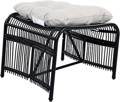 Christopher Knight Home Hanley Patio Wicker Lounge Chair with Ottoman Footrest+Coffee Table, 3-Piece Outdoor Furniture Set for Porch/Balcony/Deck/Backyard, Metal Frame and Soft Cushions, Beige+Black