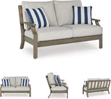 Signature Design by Ashley Rainier Ranch Casual Nuvella Weather Resistant Fabric Outdoor Loveseat with Cushion and 2 - Photo 7