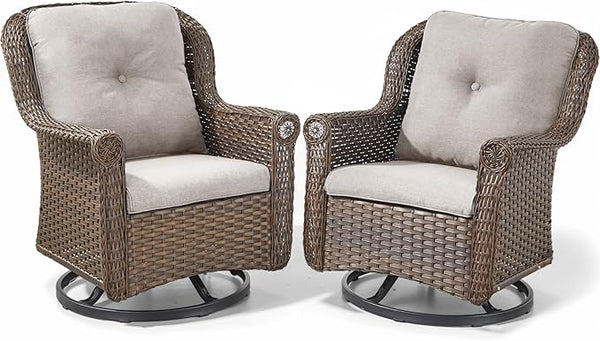 Patio Chairs Outdoor Swivel Glider - Set of 2 High Back Outside Brown Wicker Rattan Rocking Chair with Thick Cushion - Photo 1