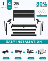 SERWALL Outdoor Loveseat, Black Frame and Khaki Cushion - Photo 8