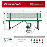 Leisure Craft Metal Outdoor Bench with Back - 6 Foot Heavy Duty Bench Seating for Garden, Porch, Picnic, Park - Photo 2
