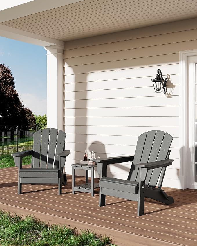 GAOMON Foldable Adirondack Chair (1 Pack), HDPE All-Weather Outdoor Patio Chair, Oversized Lawn Chair for Garden Backyard Poolside, 380 Lbs Capacity, Grey