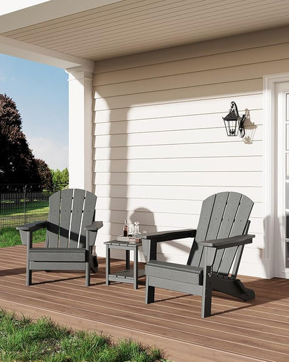 GarveeLife Folding Adirondack Chairs, HDPE Outdoor Patio Chairs All Weather Resistant with Wood Texture for Fire Pit, Deck, Patio, Pool, Backyard - Gray