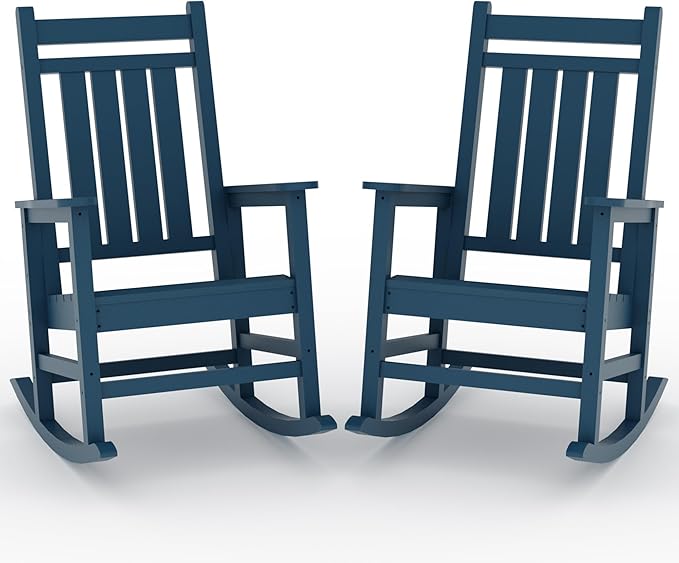Outdoor HDPE Rocking Chairs, HDPE Oversized Patio Rocking Chairs, All Weather Resistant Porch Rocker, Heavy Duty Front Plastic Rockers for Outside