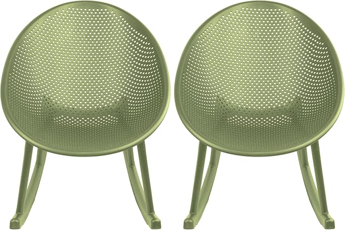 2xhome Set of 2 Patio Rocking Chairs | Oval Egg Shaped Lounge Rocker | All Weather Plastic | Modern Accent Side Chair for Indoor or Outdoor Use, Green