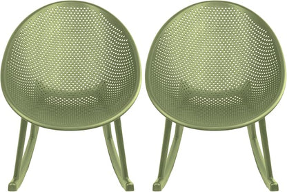2xhome Set of 2 Patio Rocking Chairs | Oval Egg Shaped Lounge Rocker | All Weather Plastic | Modern Accent Side Chair for Indoor or Outdoor Use, Green