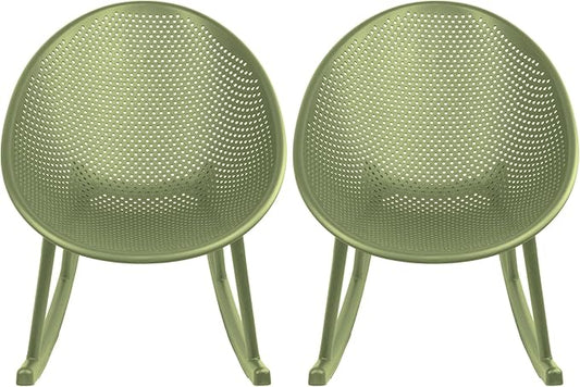 2xhome Set of 2 Patio Rocking Chairs | Oval Egg Shaped Lounge Rocker | All Weather Plastic | Modern Accent Side Chair for Indoor or Outdoor Use, Green