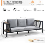 2 Piece Aluminum Patio Sofa with Storage Armrest & Water-Resistant Cushions, 6-Seat Outdoor Couch with Rattan Mesh Sides - Photo 2