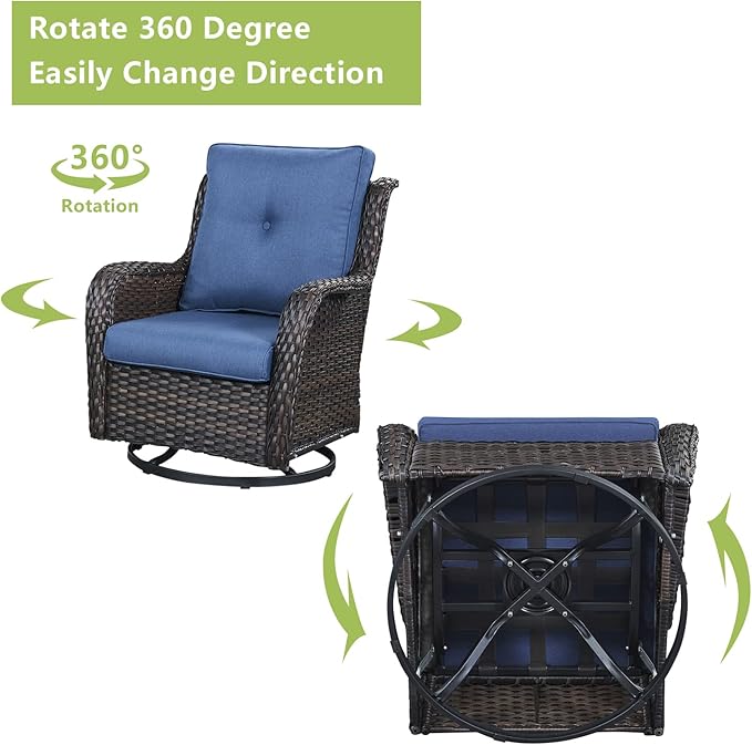 Rilyson Wicker Patio Furniture Set - 7 Piece Rattan Outdoor Sectional Conversation Sets with 4 Swivel Rocking Chairs - Photo 6