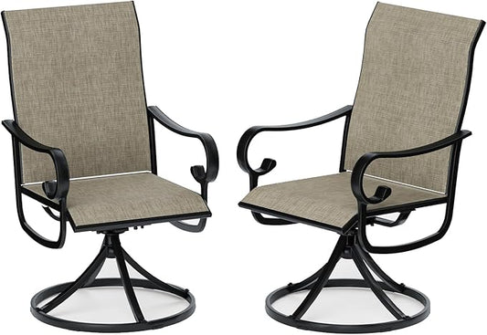 Patio Swivel Chairs Set of 2, Outdoor Dining Chairs with High Back, All-Weather Swivel Rocker Chair with Sturdy Metal Frame for Outdoor Poolside Lawn Garden, Brown