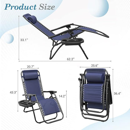 Flamaker Patio Zero Gravity Chair Outdoor Folding Lounge Chair Recliners Adjustable Lawn Lounge Chair with Pillow for Poolside, Yard and Camping (Deep Blue)