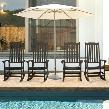 Outdoor Rocking Chairs Set of 4, Oversized All Weather High Back Porch Rocker, Patio Rockers for Outside