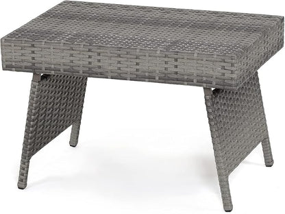 RELAX4LIFE Patio Rattan Side Table - Folding Coffee Table with Premium Brown PE Wicker & High-Duty Steel Frame, Outdoor Beside Table for Garden, Courtyard, Poolside (Gray)
