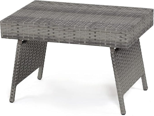 RELAX4LIFE Patio Rattan Side Table - Folding Coffee Table with Premium Brown PE Wicker & High-Duty Steel Frame, Outdoor Beside Table for Garden, Courtyard, Poolside (Gray)