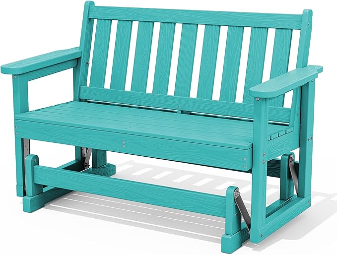 SERWALL 2 Person Patio Glider Bench, HDPE Material Weather-Resistant Swinging Bench for Outdoor Porch Garden, Aruba - Photo 1