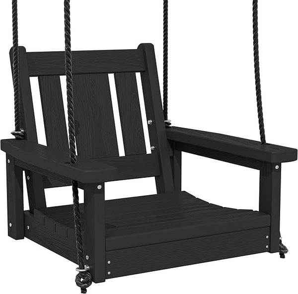 SERWALL HDPE Single Porch Swing, Heavy Duty Single Person Swing Chair with 2 Polypropylene Hanging Ropes - Photo 1
