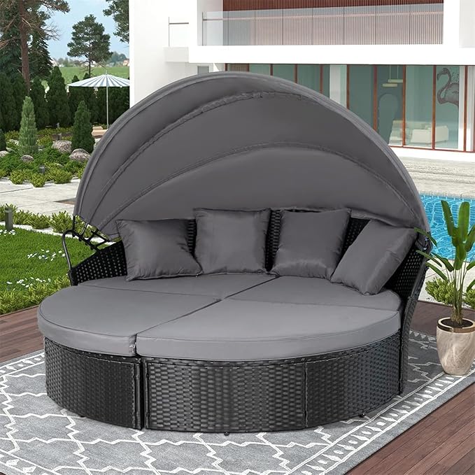 SUNCROWN Outdoor Patio Round Daybed with Retractable Canopy - Photo 7
