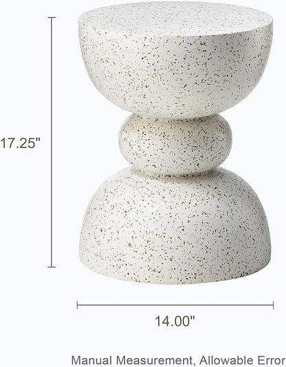 Glitzhome Outdoor Side Tables Set of 2, Heavy Duty Patio Sturdy Faux Terrazzo Decorative Garden Stool Planter Stand for Indoor Covered Outdoor, 17.25" H, Faux White