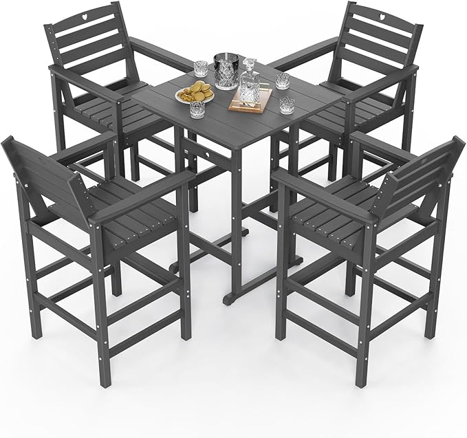 Patio Bar Table, Adirondack Chairs and Table 5 Pieces Set, Bar Height Chairs Set of 4 and Bar Table - Photo 8