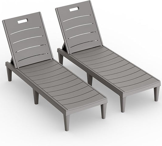 Greesum Outdoor Chaise Lounge Chair Set of 2, Waterproof 5-Position Adjustable PP Sun Loungers for Patio, Poolside, and Beach Sunbathing, Light Coffee