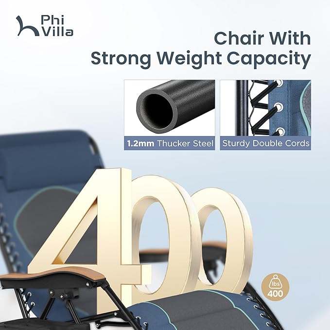 PHI VILLA XXL Oversized Padded Zero Gravity Chair, Foldable Patio Recliner - Photo 4