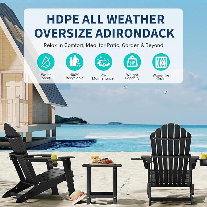 Plawdlik Folding Adirondack Chair Set of 2 with 2 Cup Holder, SGS Tested - Photo 5
