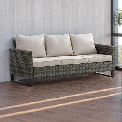 Rilyson Wicker Outdoor Couch Patio Sofa - 3 Seater Rattan Outdoor Patio Couch with Waterproof Wicker,Comfortable Cushions and Sturdy Metal Frame for Outside Porch Deck Backyard(Mixed Grey/Beige)
