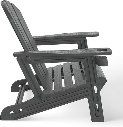 WestinTrends Tool-Free Assembly Outdoor Patio HDPE Plastic Adirondack Chair with Cup Holder, Gray