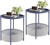 VECELO Round Side/End Table with Fabric Storage Basket，Metal Anti-Rust and Waterproof Small Bedside Nightstand with - Photo 1