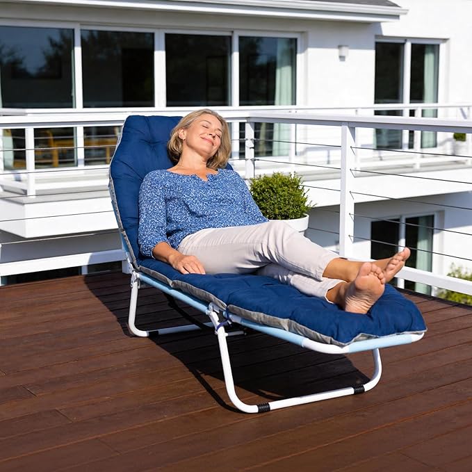ABORON 2-in-1 Tanning Chair with Face Hole, Folding Camping Cot for Adults, 5-Position Adjustable Lounge Chair with Pillow, Heavy Duty 600D Oxford Portable Cot for Beach, Patio, Poolside