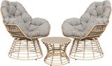 Swivel Chairs for Outside Patio Set of 3, 360° Swivel Pe Wicker Luxury Lounger Chair with 20" Side Table - Photo 1