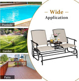 Giantex Patio Bench Glider Chair with Metal Frame, Center Tempered Glass Table - Photo 7
